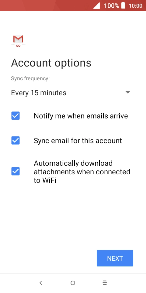 If this screen is displayed, you email account has been recognised and set up automatically. Follow the instructions on the screen to key in more information and finish setting up your phone.