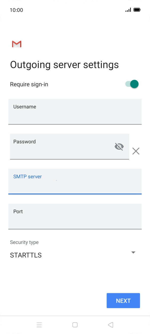 Press the field below 'Port' and key in 25. Press the field below 'Port' and key in 25.