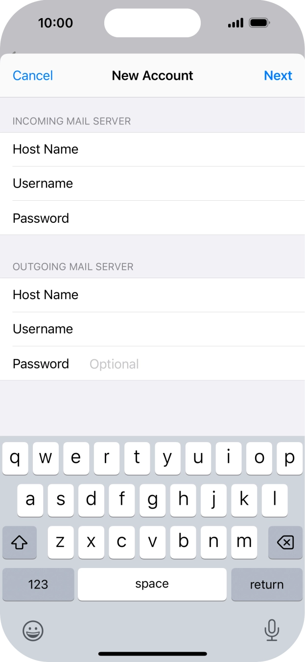 Press Password and key in the password for your email account. Press Password and key in the password for your email account.