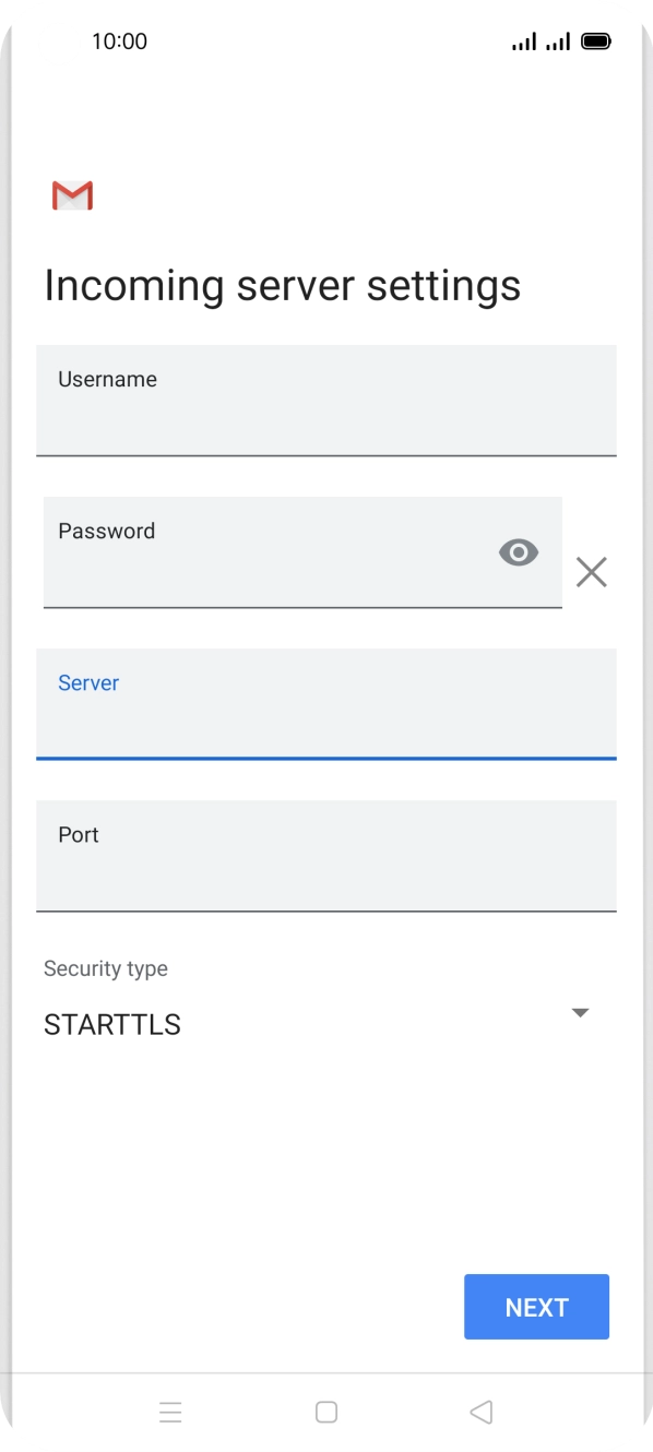 Press the field below 'Port' and key in 143. Press the field below 'Port' and key in 143.