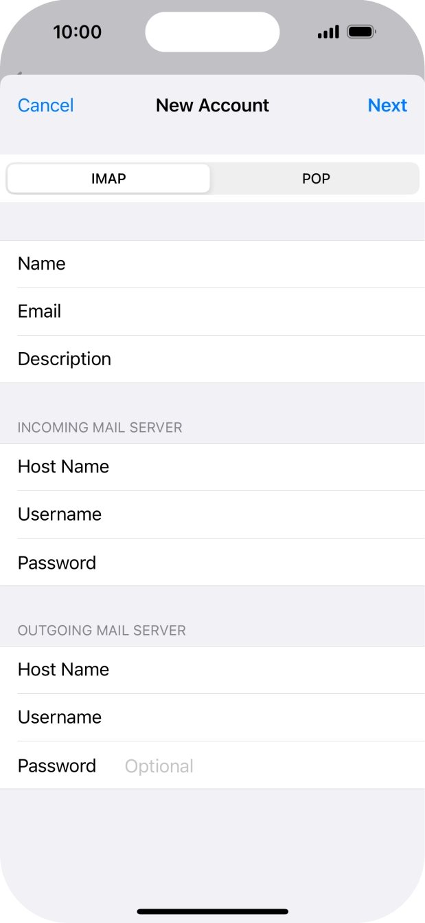 Press Password and key in the password for your email account. Press Password and key in the password for your email account.
