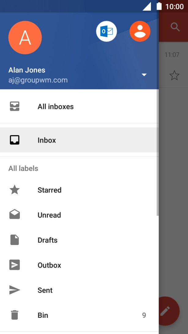 Press the required email account. Press the required email account.