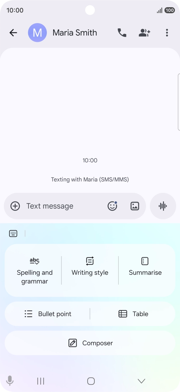 To generate a text, press Composer and follow the instructions on the screen to use the function. To generate a text, press Composer and follow the instructions on the screen to use the function.