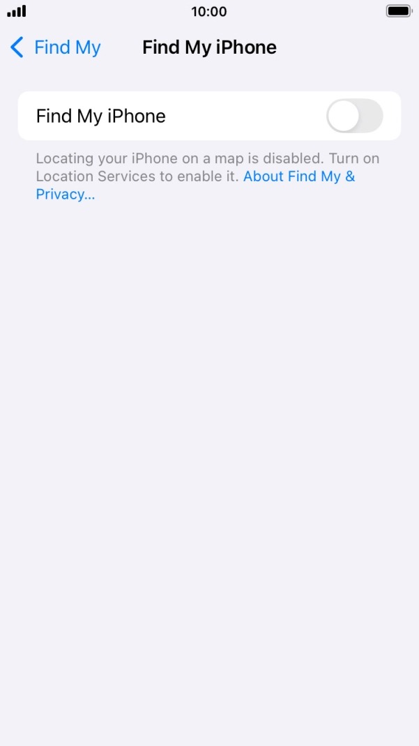 Press the indicator next to 'Find My iPhone' to turn on the function. Press the indicator next to 'Find My iPhone' to turn on the function.