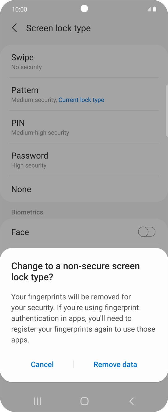 Press Remove data. Press Remove data.