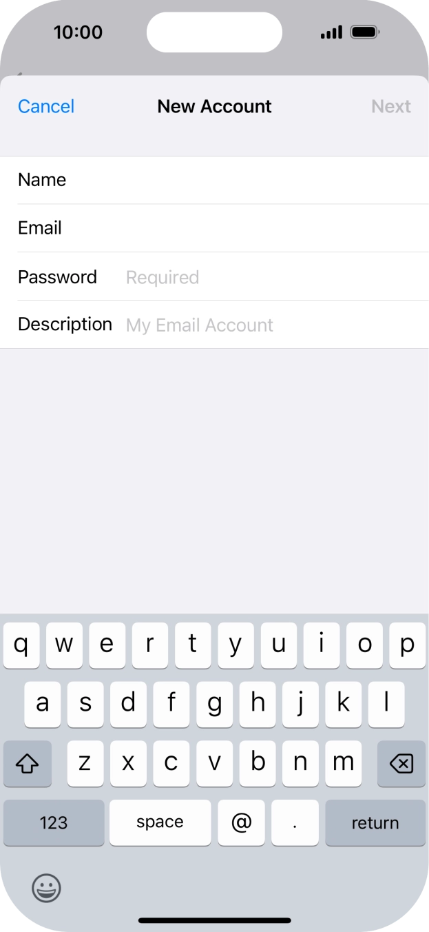 Press Password and key in the password for your email account. Press Password and key in the password for your email account.