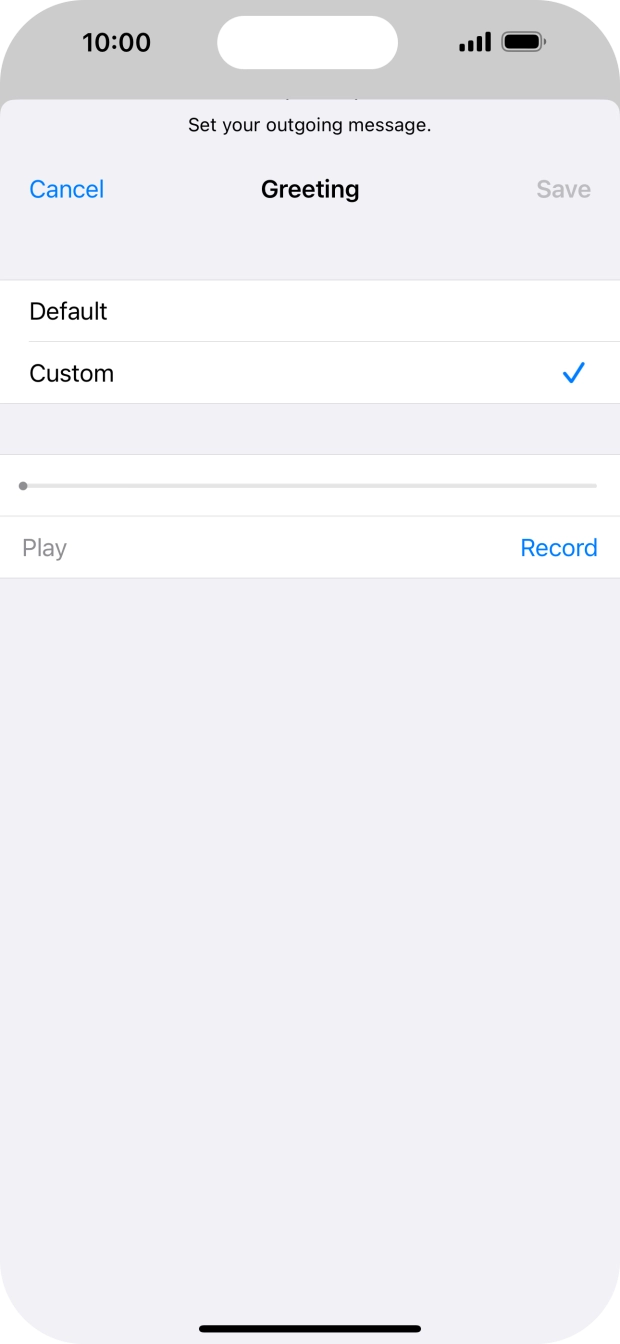 Press Record to start recording a personal greeting. Press Record to start recording a personal greeting.