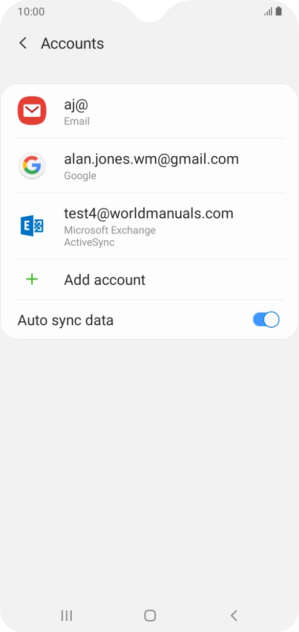 Press the indicator next to 'Auto sync data' to turn the function on or off. Press the indicator next to 'Auto sync data' to turn the function on or off.