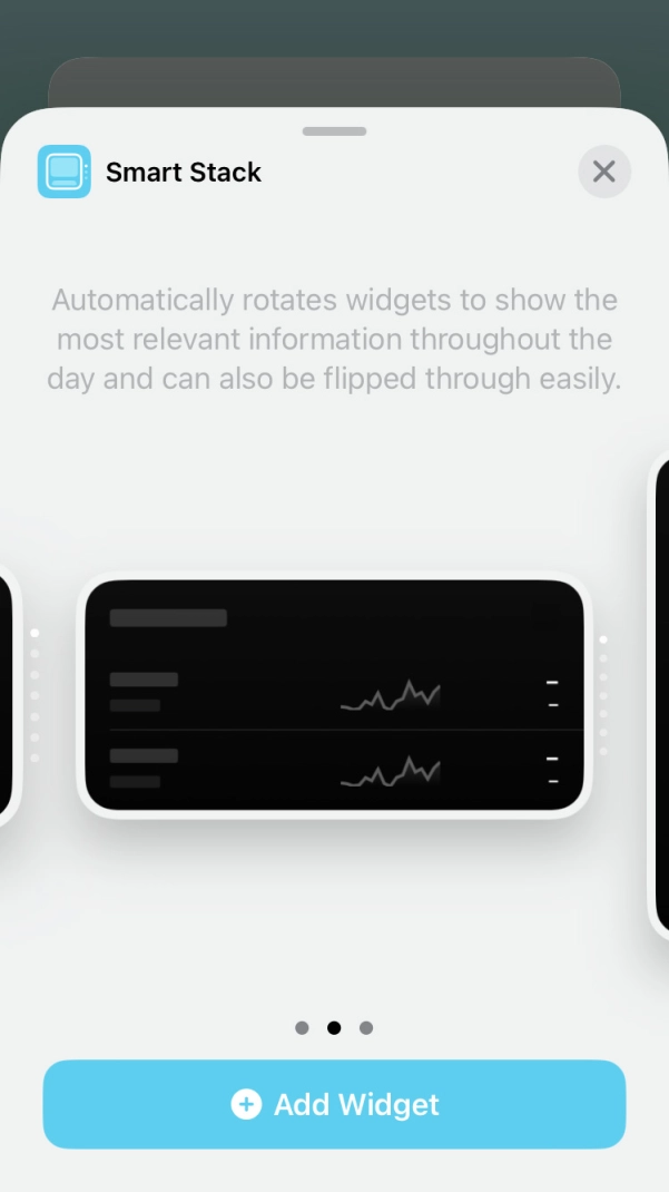 Slide your finger right or left on the screen to select the required widget size.