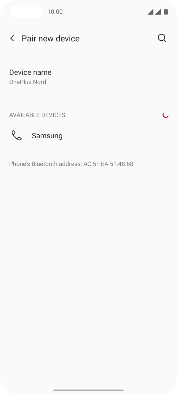Press the required Bluetooth device and follow the instructions on the screen to pair the device with your phone.