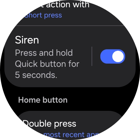 Press the indicator next to 'Siren' to turn the function on or off.