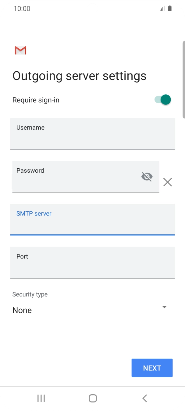 Press the field below 'Port' and key in 25. Press the field below 'Port' and key in 25.