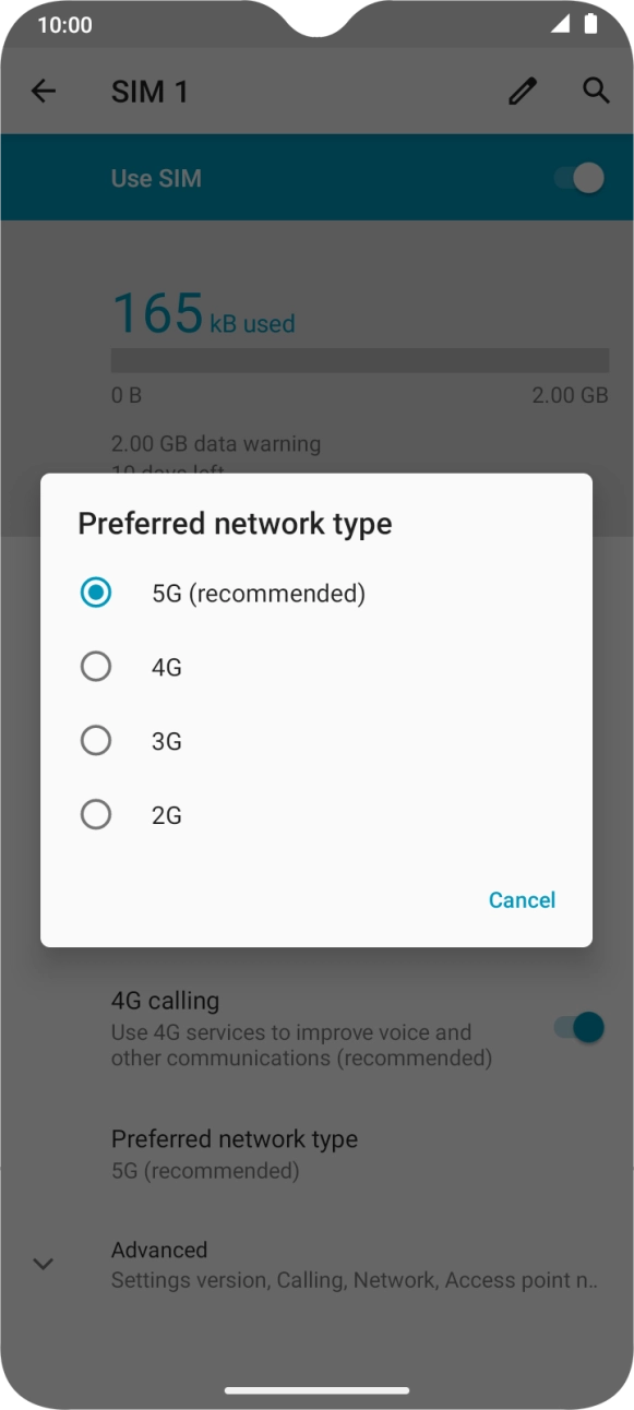 Press the required network mode. Press the required network mode.