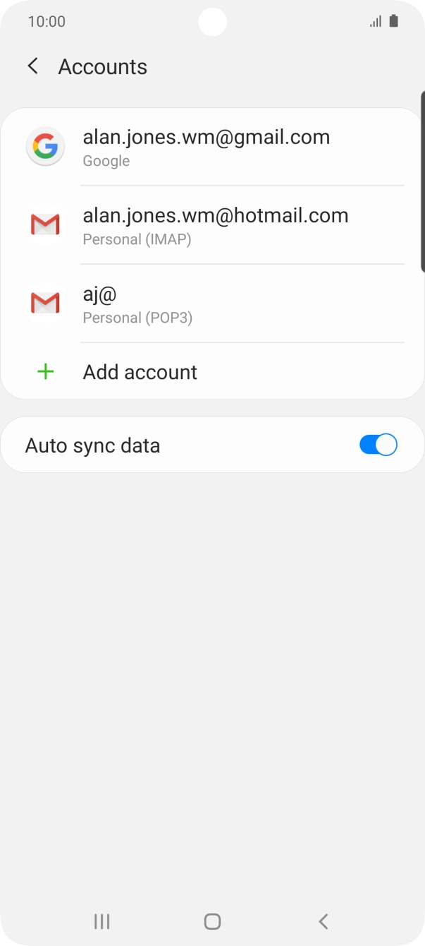 Press the indicator next to 'Auto sync data' to turn the function on or off. Press the indicator next to 'Auto sync data' to turn the function on or off.