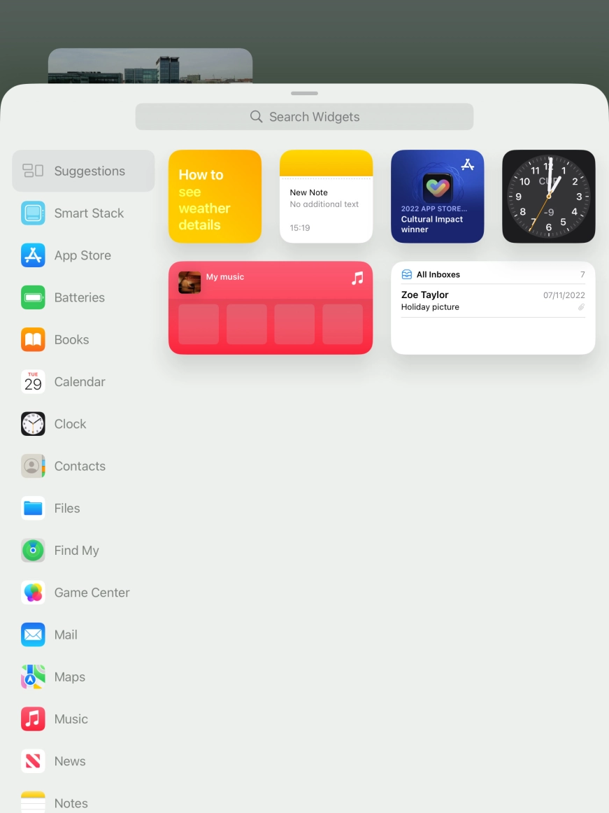 Press the required widget. Press the required widget.