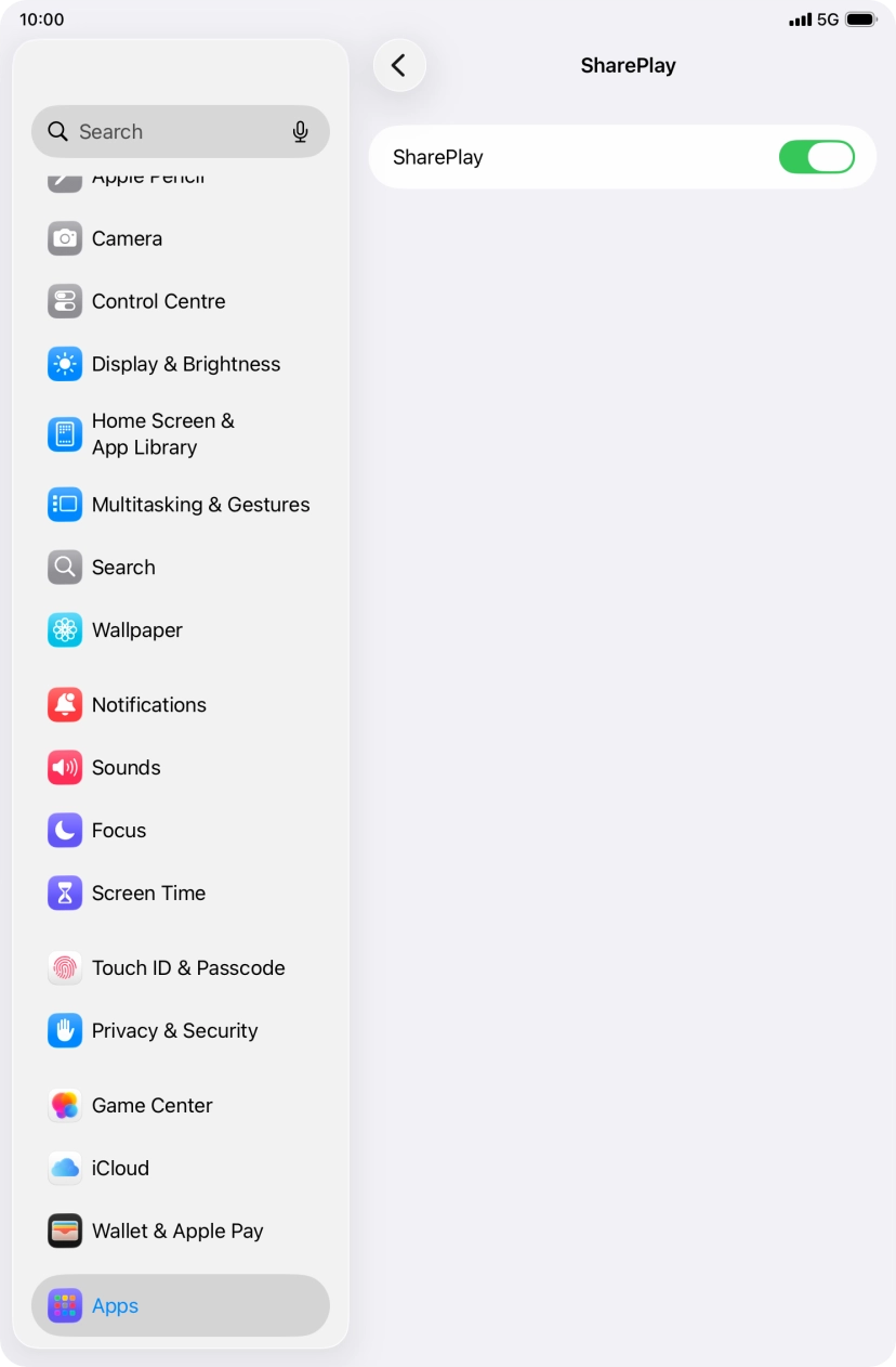 Press the indicator next to 'SharePlay' to turn the function on or off. Press the indicator next to 'SharePlay' to turn the function on or off.
