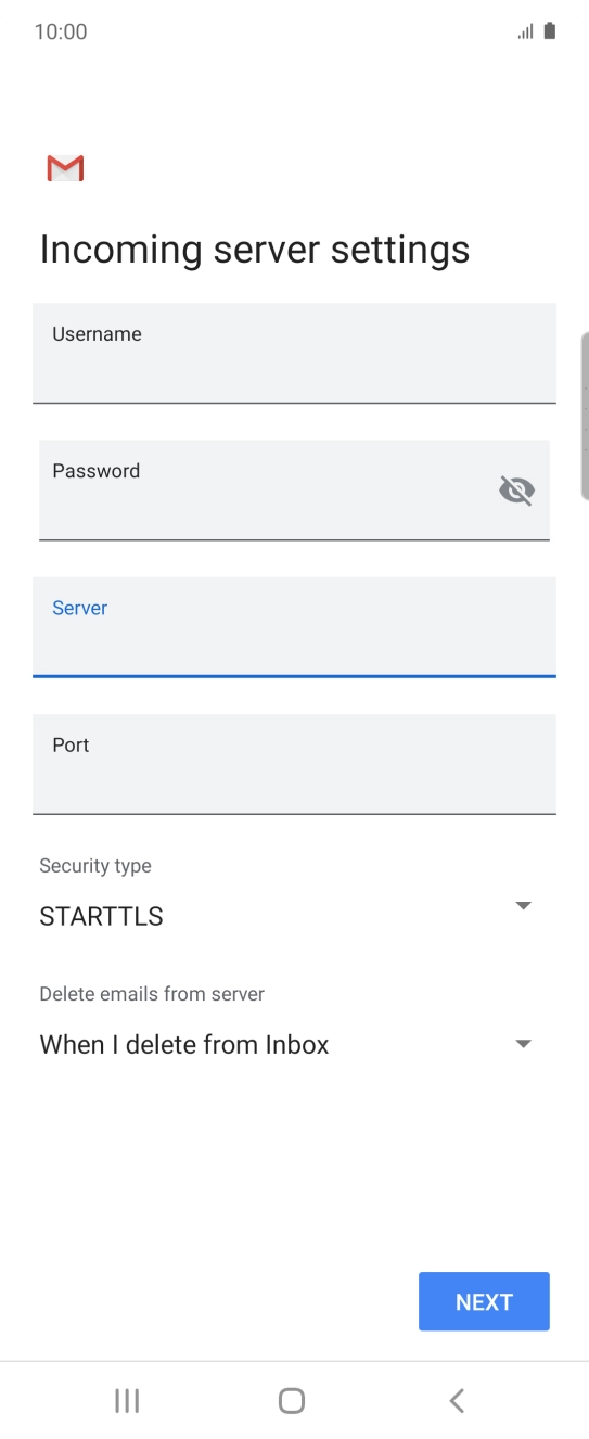 Press the field below 'Port' and key in 110. Press the field below 'Port' and key in 110.