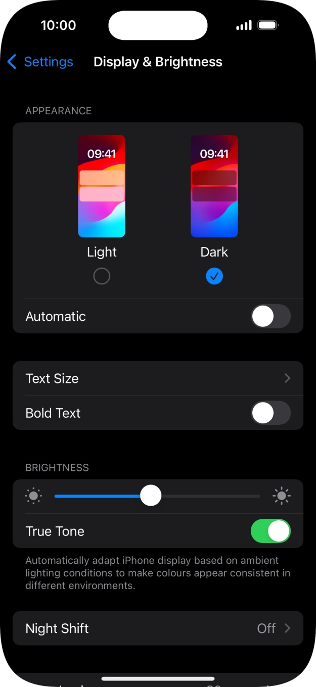 Press the indicator next to 'Automatic' to turn the function on or off. Press the indicator next to 'Automatic' to turn the function on or off.