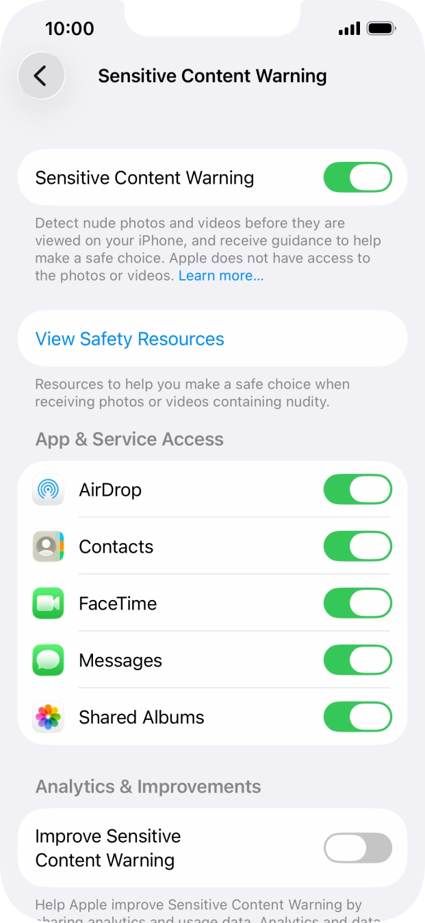 Press the indicators next to the required applications to turn the function on or off. Press the indicators next to the required applications to turn the function on or off.