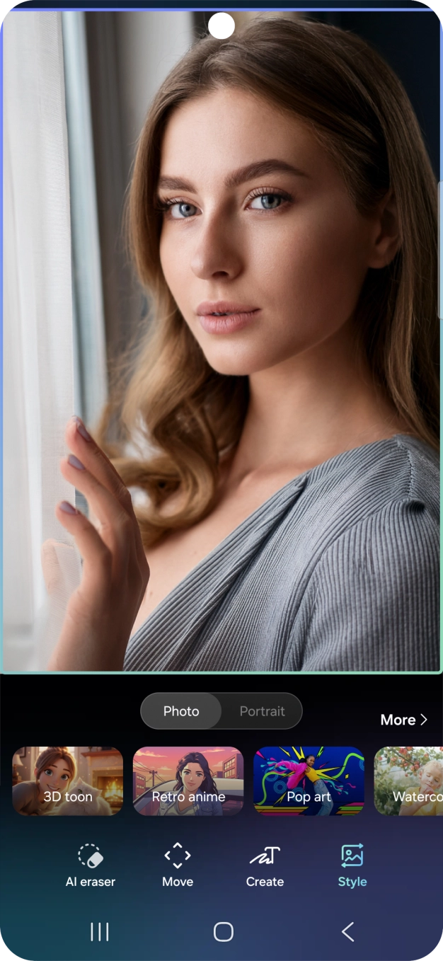 To change the style of your portrait photos, press Style and follow the instructions on the screen to use the function. To change the style of your portrait photos, press Style and follow the instructions on the screen to use the function.