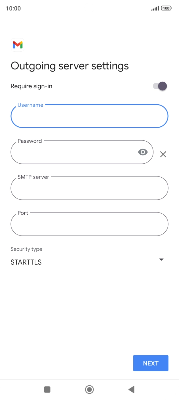 Press the field below 'Password' and key in the password of your email provider's outgoing server. Press the field below 'Password' and key in the password of your email provider's outgoing server.