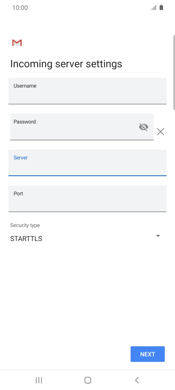 Press the field below 'Port' and key in 143. Press the field below 'Port' and key in 143.