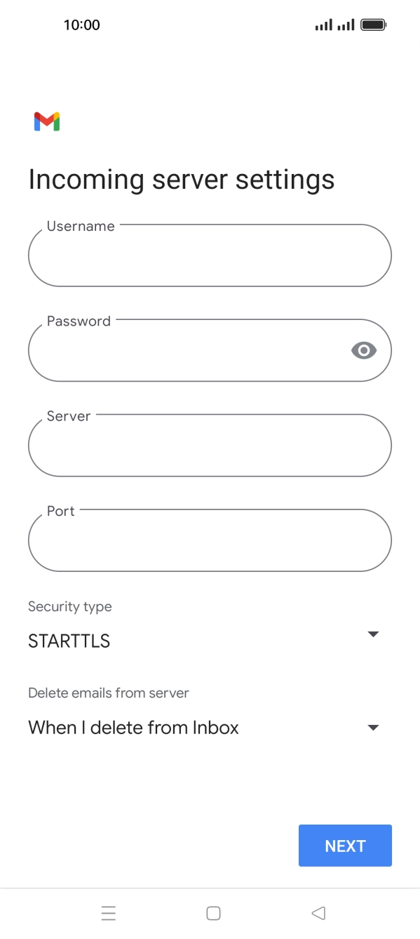 Press the field below 'Username' and key in the username for your email account. Press the field below 'Username' and key in the username for your email account.