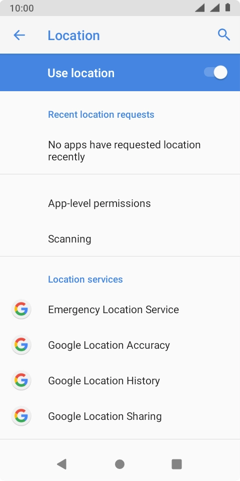Press Google Location Accuracy. Press Google Location Accuracy.