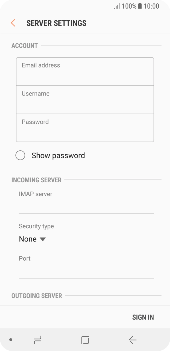 Press the field below 'Username' and key in the username for your email account. Press the field below 'Username' and key in the username for your email account.
