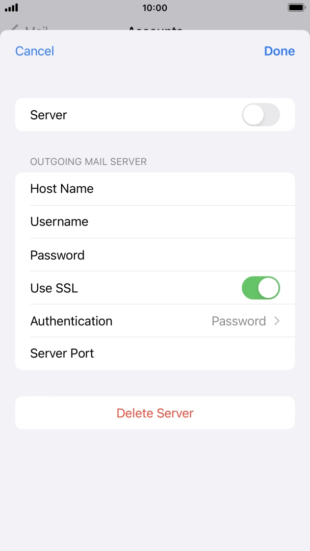 Press the indicator next to 'Use SSL' to turn off the function. Press the indicator next to 'Use SSL' to turn off the function.