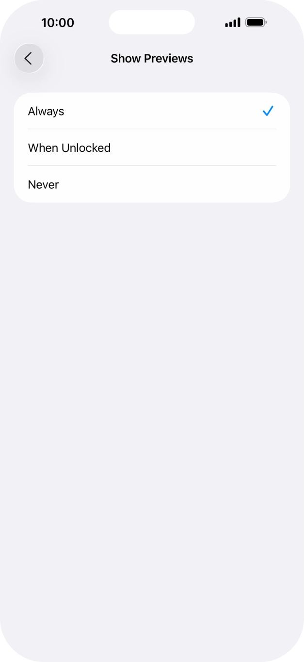 To select notification preview on the lock screen, press Always.
