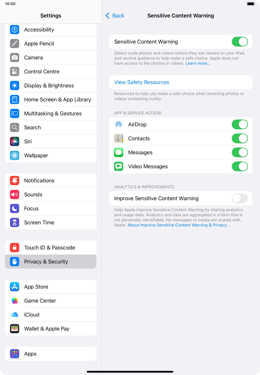 Press the indicators next to the required applications to turn the function on or off. Press the indicators next to the required applications to turn the function on or off.