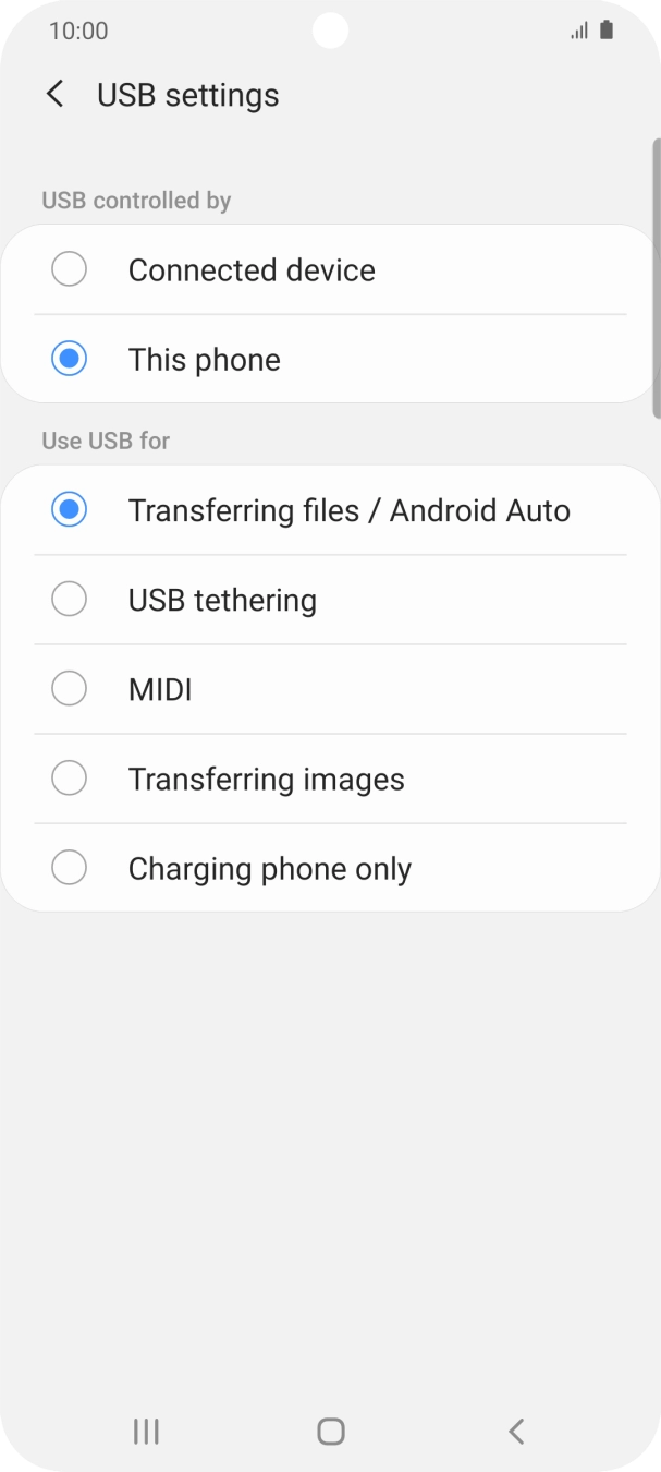 Press Transferring files / Android Auto. Press Transferring files / Android Auto.