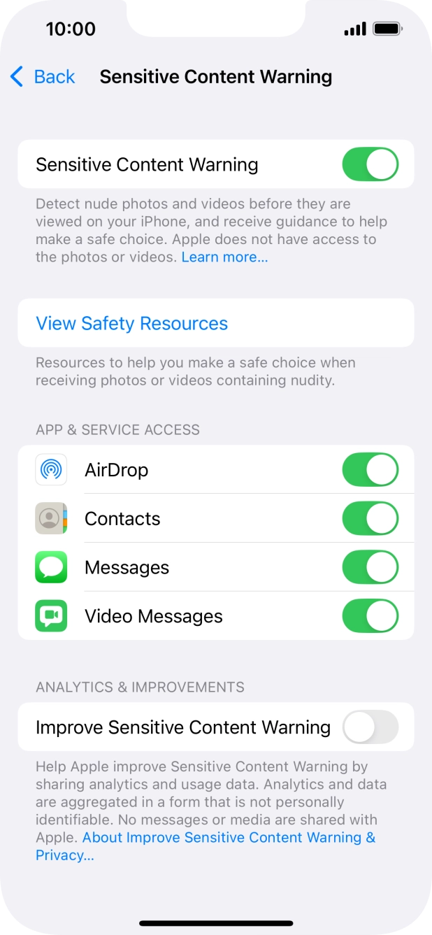 Press the indicators next to the required applications to turn the function on or off. Press the indicators next to the required applications to turn the function on or off.