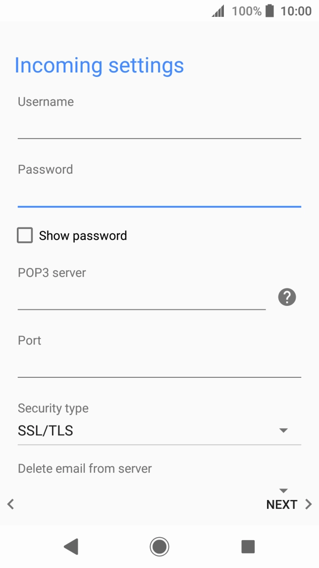 Press the field below 'Username' and key in the username for your email account.