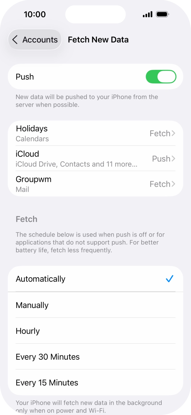 Press the indicator next to 'Push' to turn the function on or off. Press the indicator next to 'Push' to turn the function on or off.