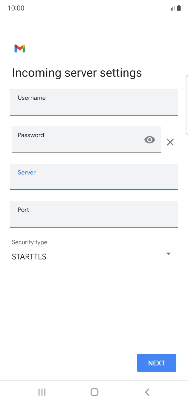 Press the field below 'Port' and key in 143. Press the field below 'Port' and key in 143.