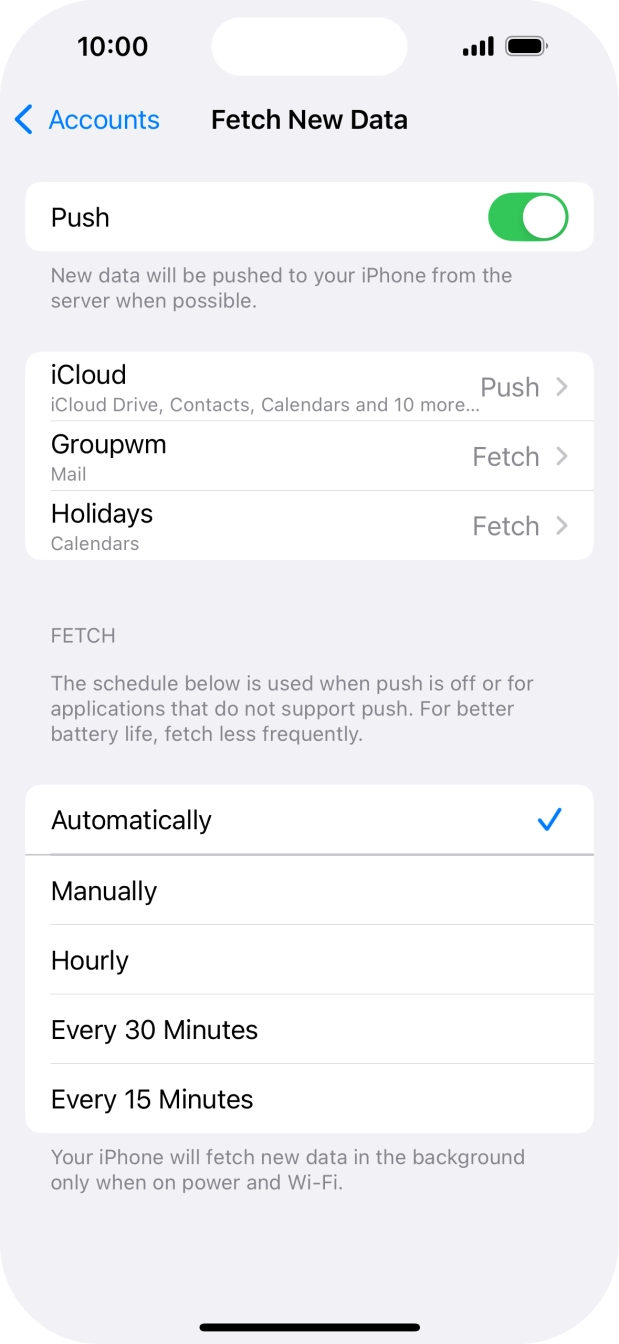 Press the indicator next to 'Push' to turn the function on or off. Press the indicator next to 'Push' to turn the function on or off.