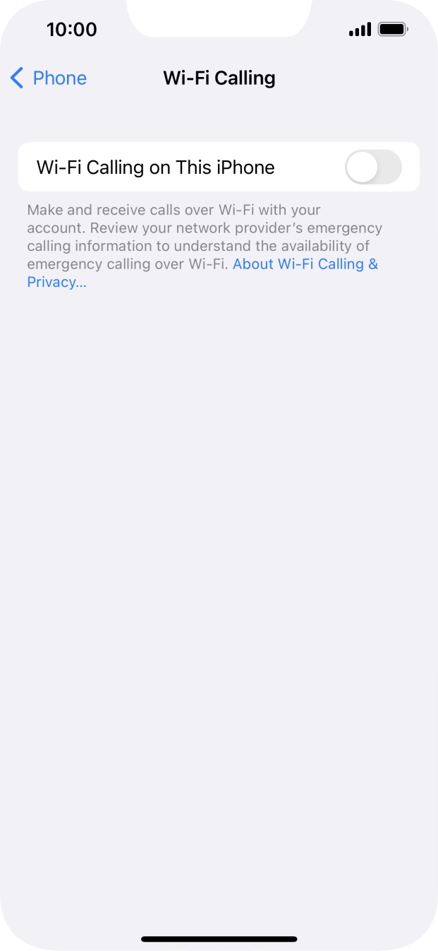 Press the indicator next to 'Wi-Fi Calling on This iPhone' to turn the function on or off. Press the indicator next to 'Wi-Fi Calling on This iPhone' to turn the function on or off.
