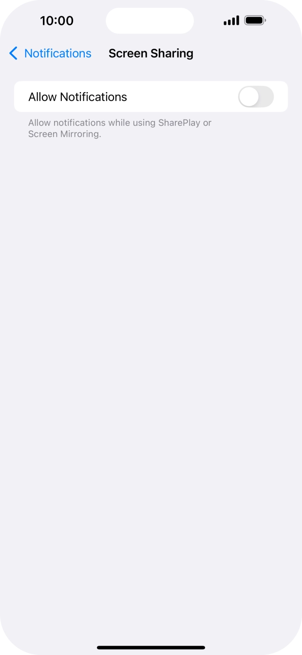 Press the indicator next to 'Allow Notifications' to turn the function on or off.