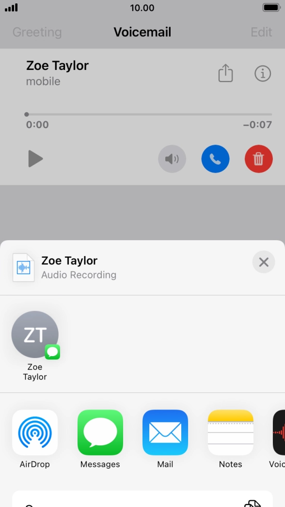 Press the required setting and follow the instructions on the screen to share or save the message.