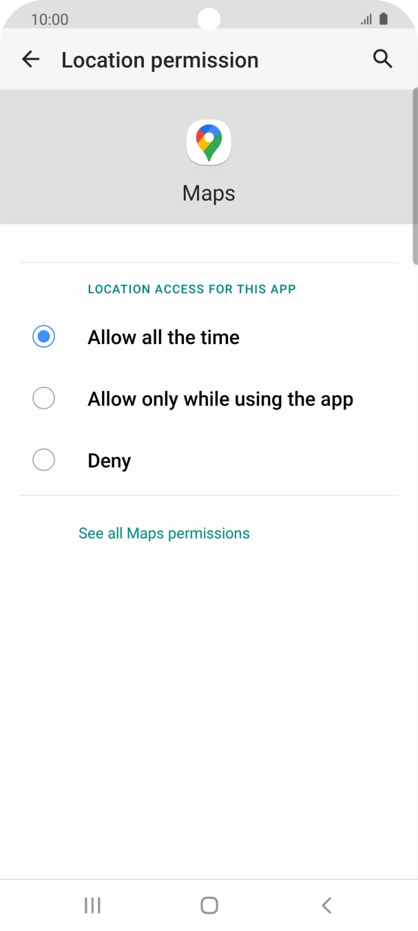Press the required setting.
