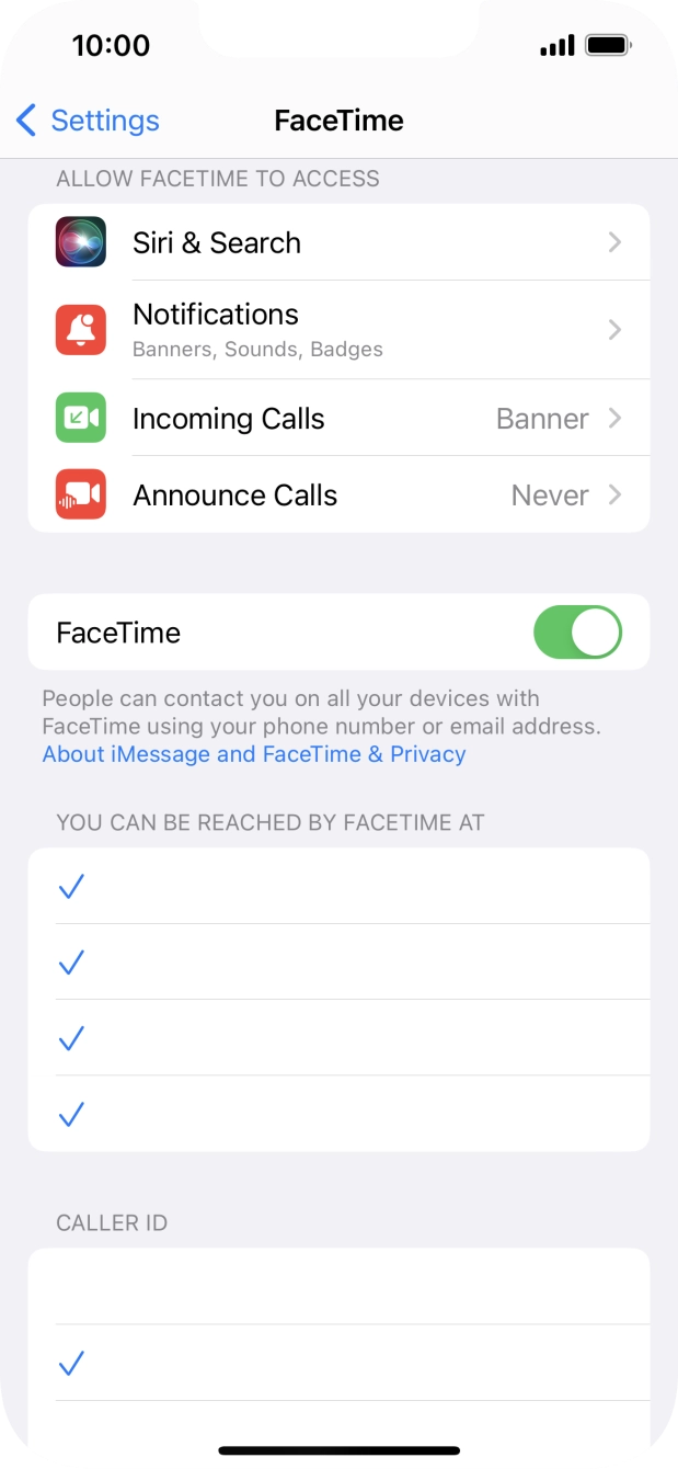 Press the indicator next to 'FaceTime' to turn the function on or off. Press the indicator next to 'FaceTime' to turn the function on or off.