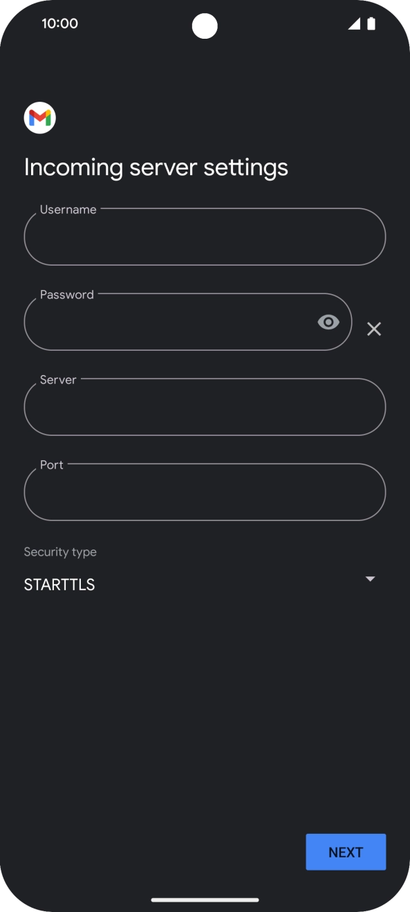 Press the field below 'Username' and key in the username for your email account. Press the field below 'Username' and key in the username for your email account.