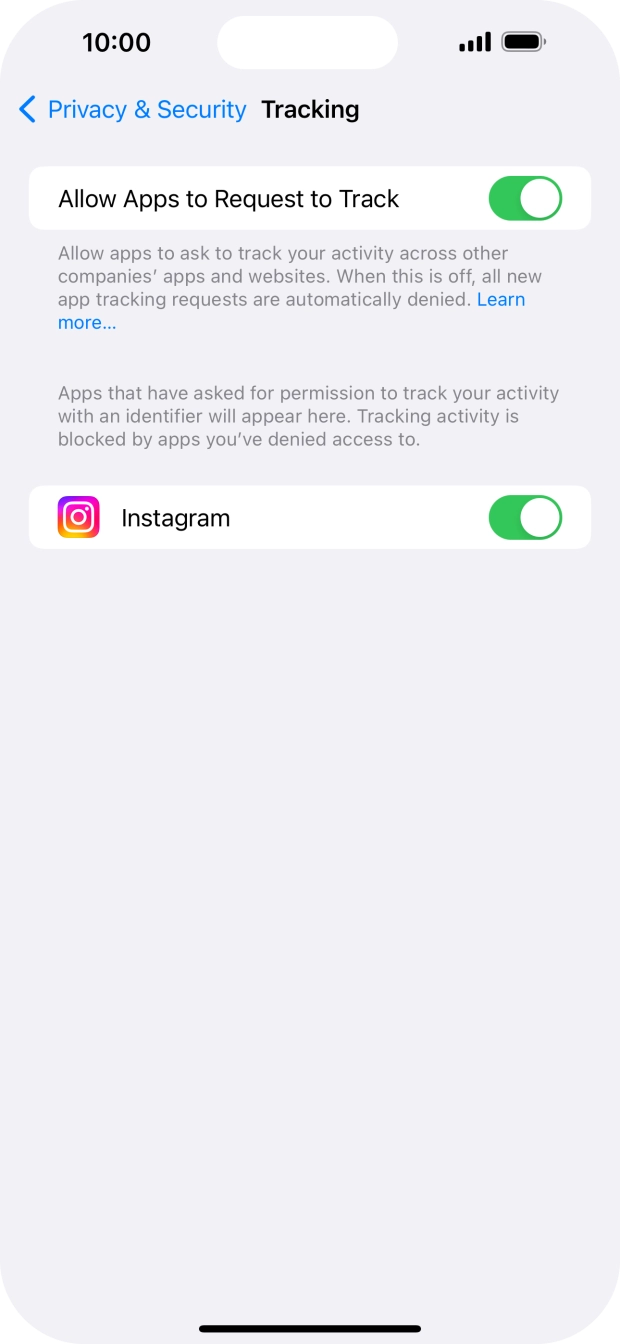 Press the indicator next to 'Allow Apps to Request to Track' to turn the function on or off.