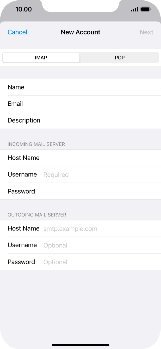 Press Username and key in the username for your email account. Press Username and key in the username for your email account.