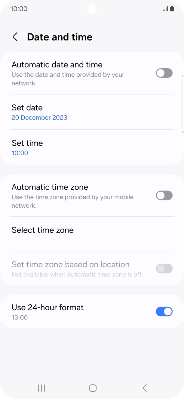 Press the indicator next to 'Automatic date and time' to turn on the function.