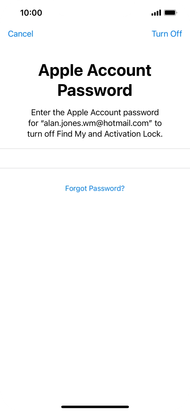 Key in the password for your Apple ID and press Turn Off. Wait a moment while the factory settings are restored. Follow the instructions on the screen to set up your phone and prepare it for use.