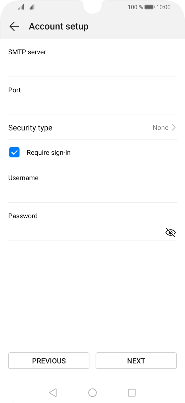 Press the field below 'SMTP server' and key in the name of your email provider's outgoing server. Press the field below 'SMTP server' and key in the name of your email provider's outgoing server.