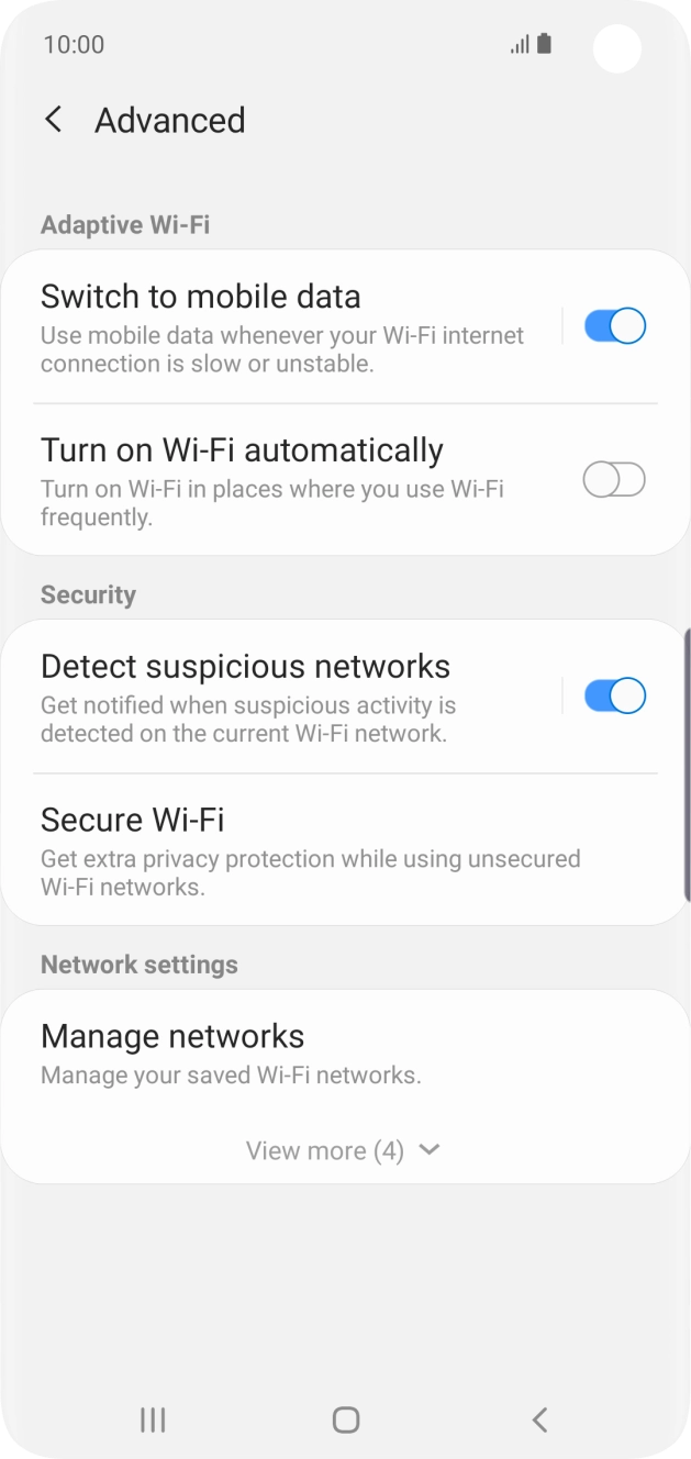 Press the indicator next to 'Switch to mobile data' to turn the function on or off. Press the indicator next to 'Switch to mobile data' to turn the function on or off.